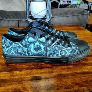 Aqua Skull Mandala Men's RAAD Converse Style Low Top Sneakers